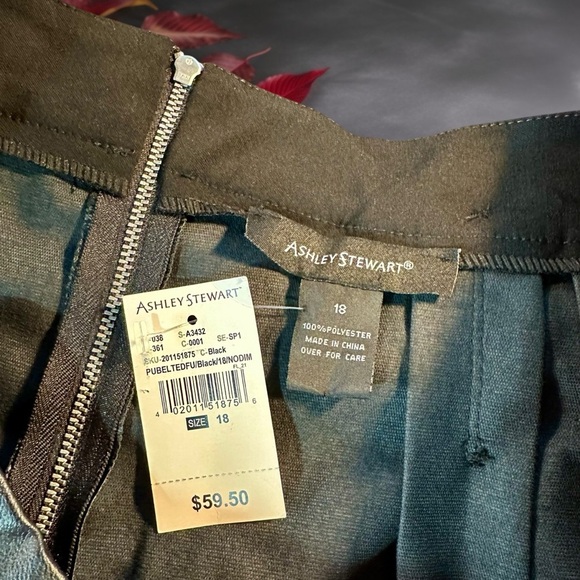 NWT Ashley Stewart Black Vegan Leather A-Line Belted Skirt Plus Size 18 - Picture 3 of 9